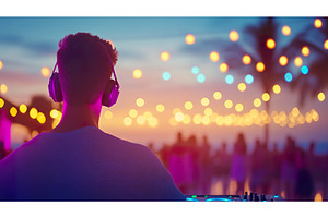 Dj at outdoor beach party during, a Holiday Photo by Lermont51