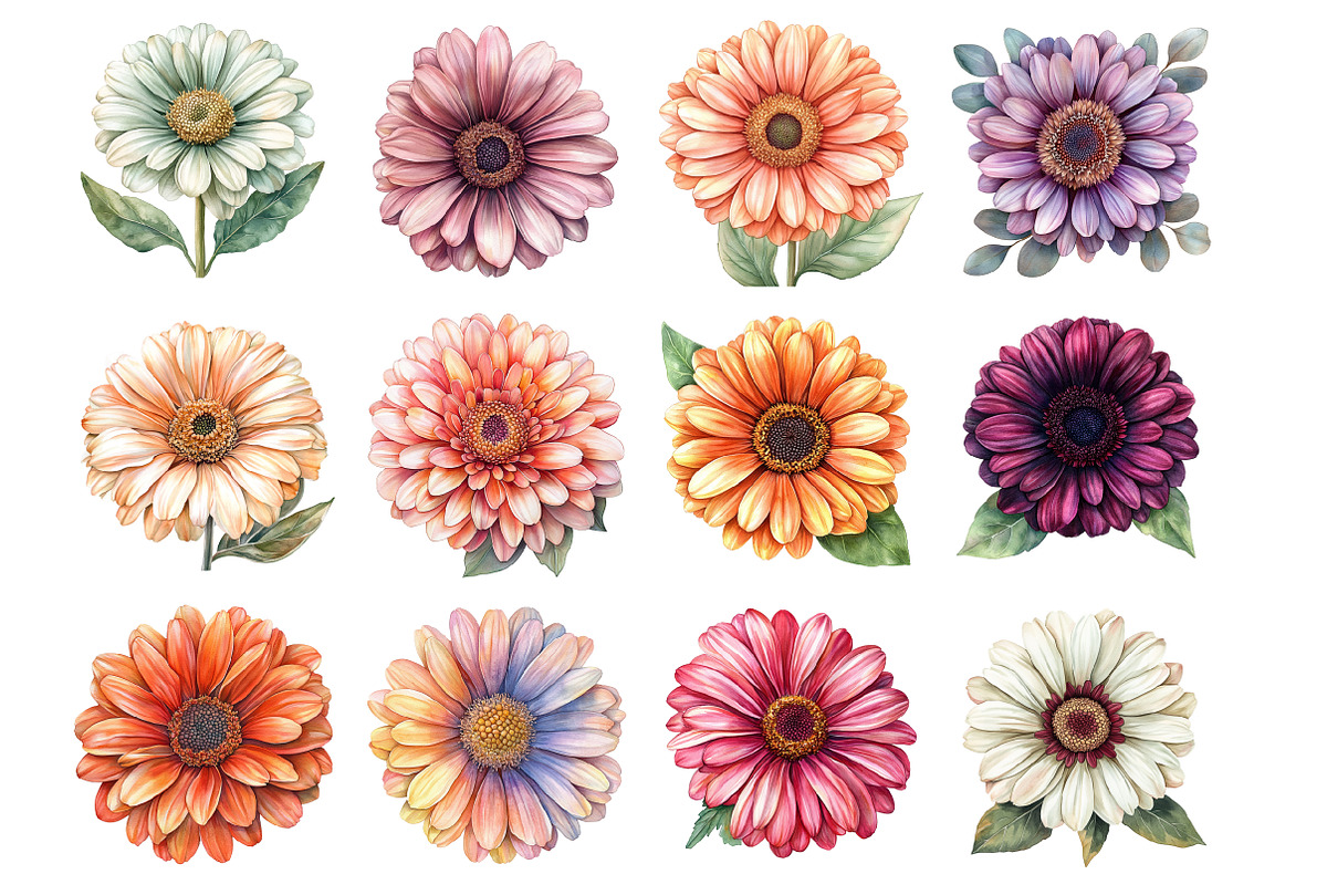 Watercolor Gerbera Clipart, a Seasonal Illustration by Design Market
