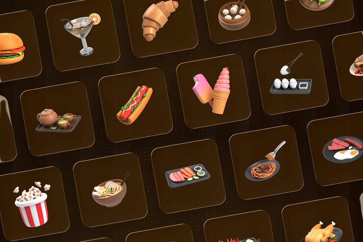 Western & Asian Foods 3D Icon Pack, a Food & Drink 3D Model by Rafiq | YDN (Photo 6 of 6)