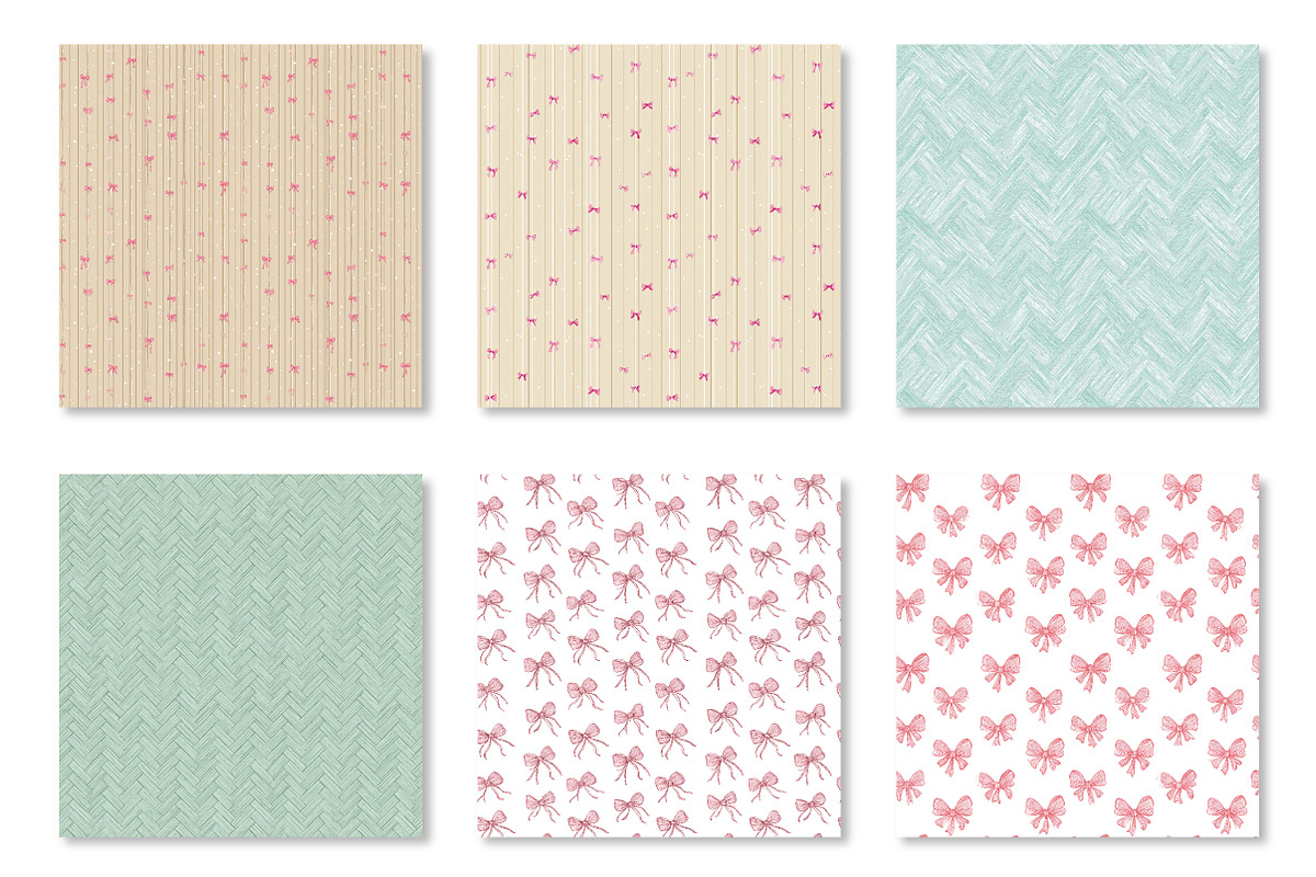 Pink Bow Coquette Hearts Digital Pap, an Illustration by CraftArtStudio (Photo 2 of 3)