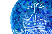 Watercolor waves pattern + Ship, a Pattern Graphic by inkionia♥ (Thumbnail 3 of 3)