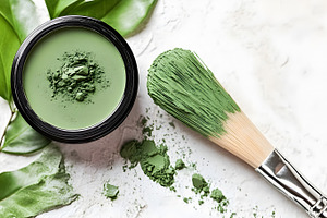 Green clay facial mask with brush an, a Beauty & Fashion Photo by Photostock