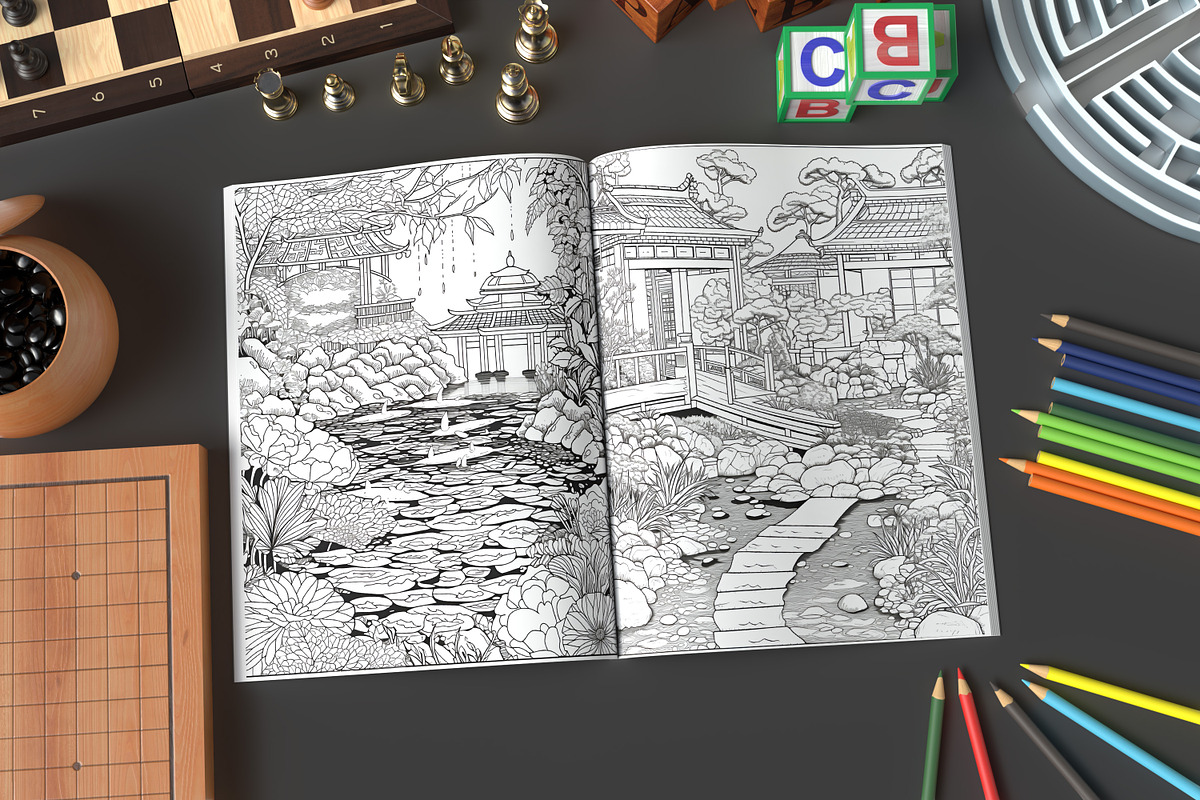 Zen Gardens Coloring Pages (Adults), a Decorative Illustration by MuzaArtStudio (Photo 2 of 4)