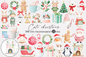 Watercolor cute christmas clipart, an Illustration by Designworld