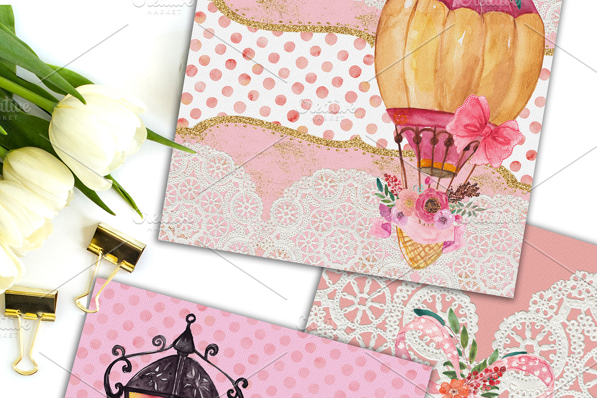 Shabby Chic Watercolor Digital Paper, a Pattern Graphic by My Creative Atelier (Photo 5 of 6)
