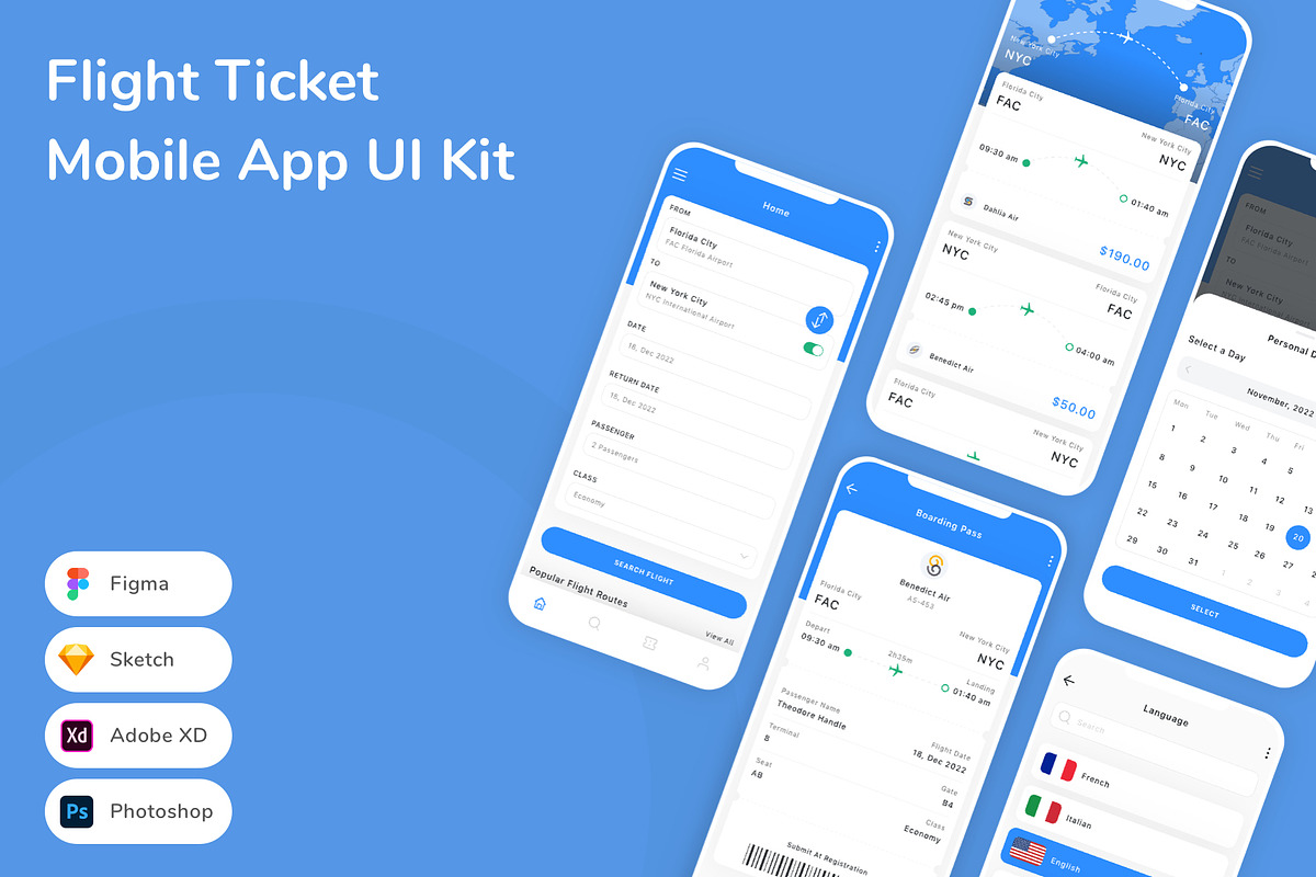 Flight Ticket Mobile App UI Kit, an UI Kit Template by Betush