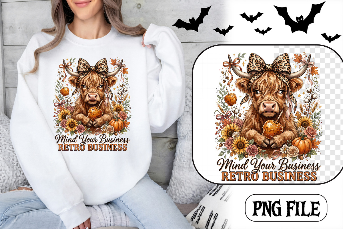 Fall Highland Cow Halloween PNG, a Seasonal Illustration by CrexoraLab (Photo 1 of 4)