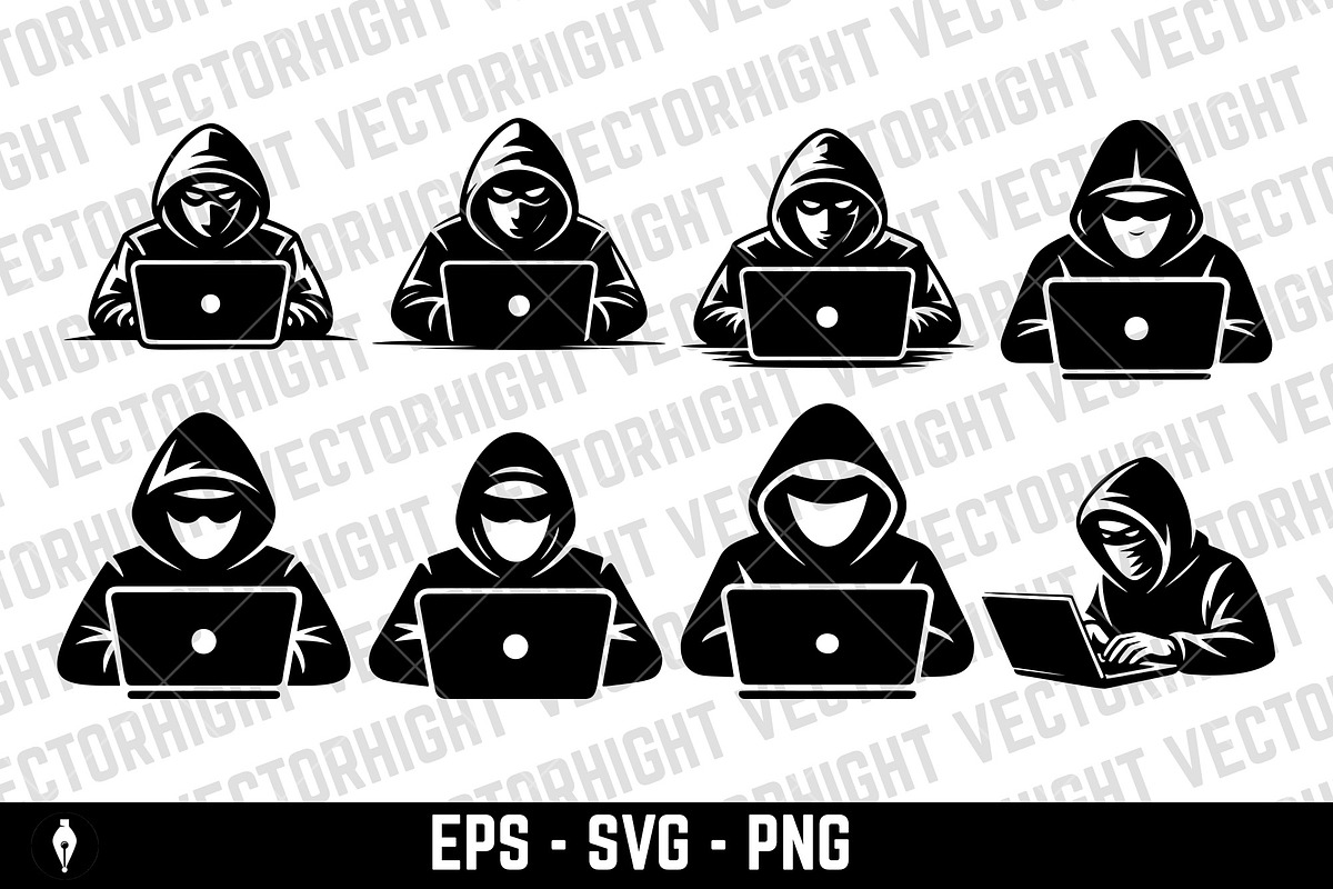 hooded figure working on a laptop, a Person Illustration by Vectorhight (Photo 1 of 3)