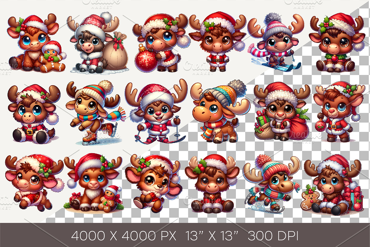 Cute Christmas moose. T-Shirt, PNG., an Animal Illustration by KENO Mascots (Photo 2 of 8)