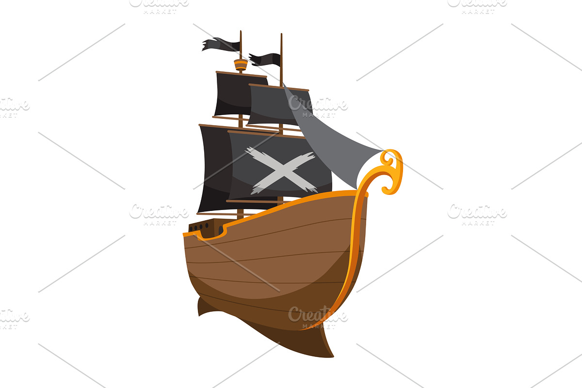 Stylized cartoon pirate ship, a Transportation Illustration by the8monkey