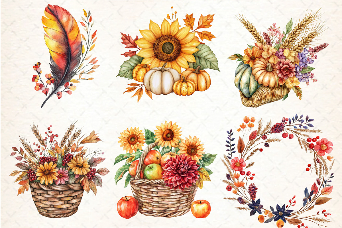 Happy Thanksgiving Floral Clipart, an Illustration by DreamCafeArt (Photo 4 of 6)