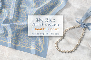 Sky Blue Art Nouveau Silk Scarf