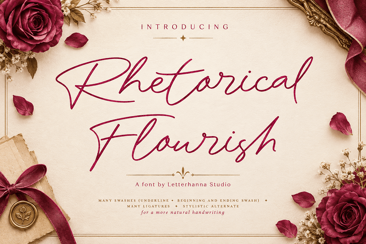 Rhetorical Flourish Font, a Handwritten Font by Letterhanna Studio (Photo 1 of 9)