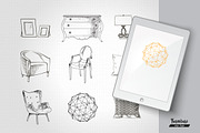 Furniture Hand drawn Vector set, a Decorative Illustration by Alltruecolours (Thumbnail 2 of 5)