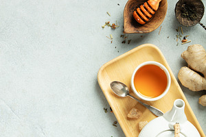 Natural Tea and Wellness Flat Lay with Herbs, Honey, and Ginger, a Food & Drink Photo by Natalia Klenova's Shop