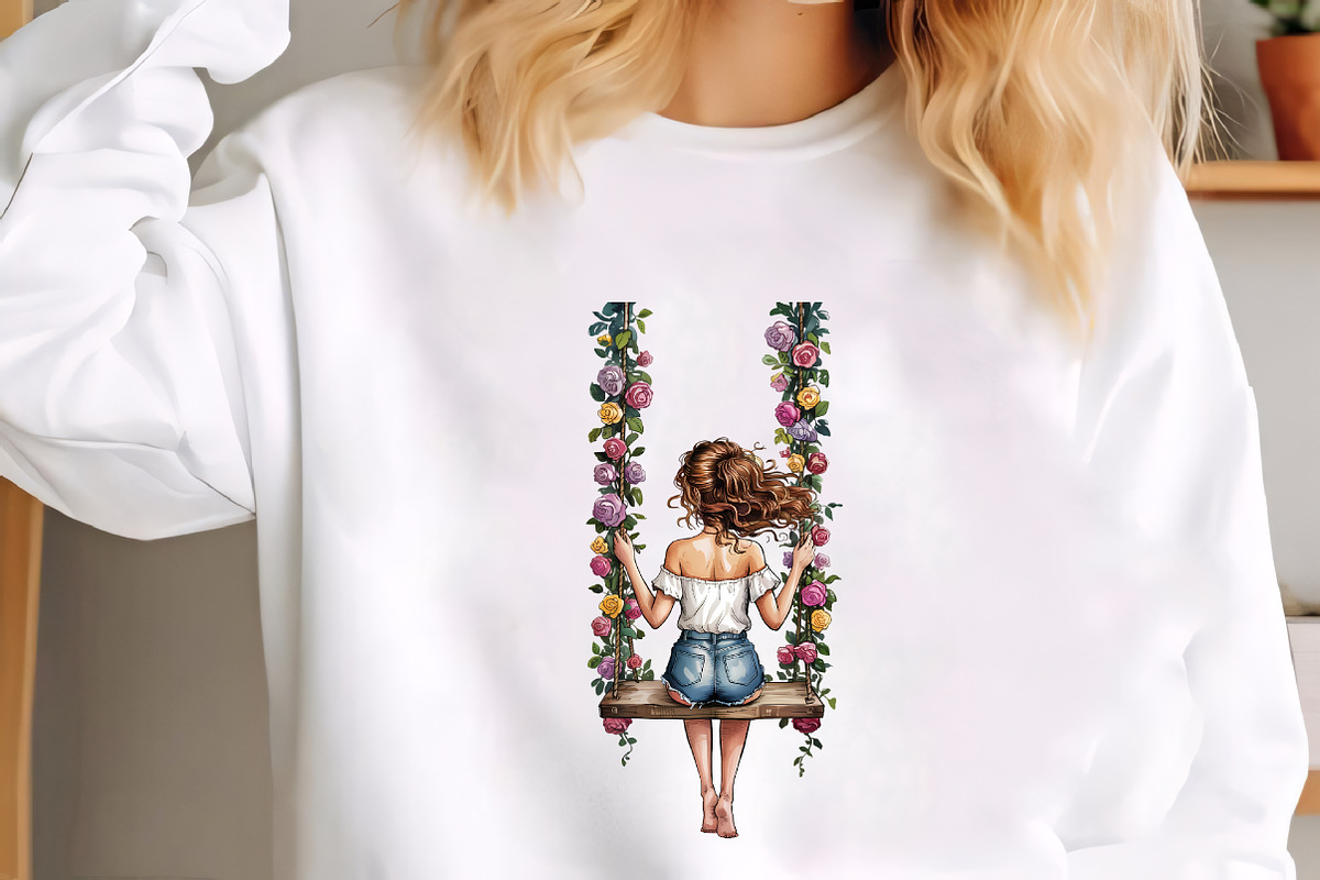 Girl on swing with roses summer fash, an Illustration by CrexoraLab (Photo 2 of 4)