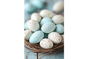Speckled blue and white eggs in a, an Animal Photo by Lermont51