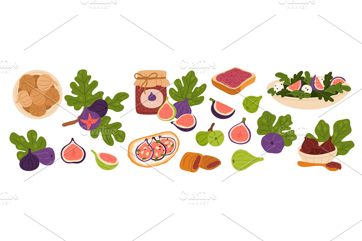 Cartoon figs. Sweet desserts, salad, a Food Illustration by YummyBuum