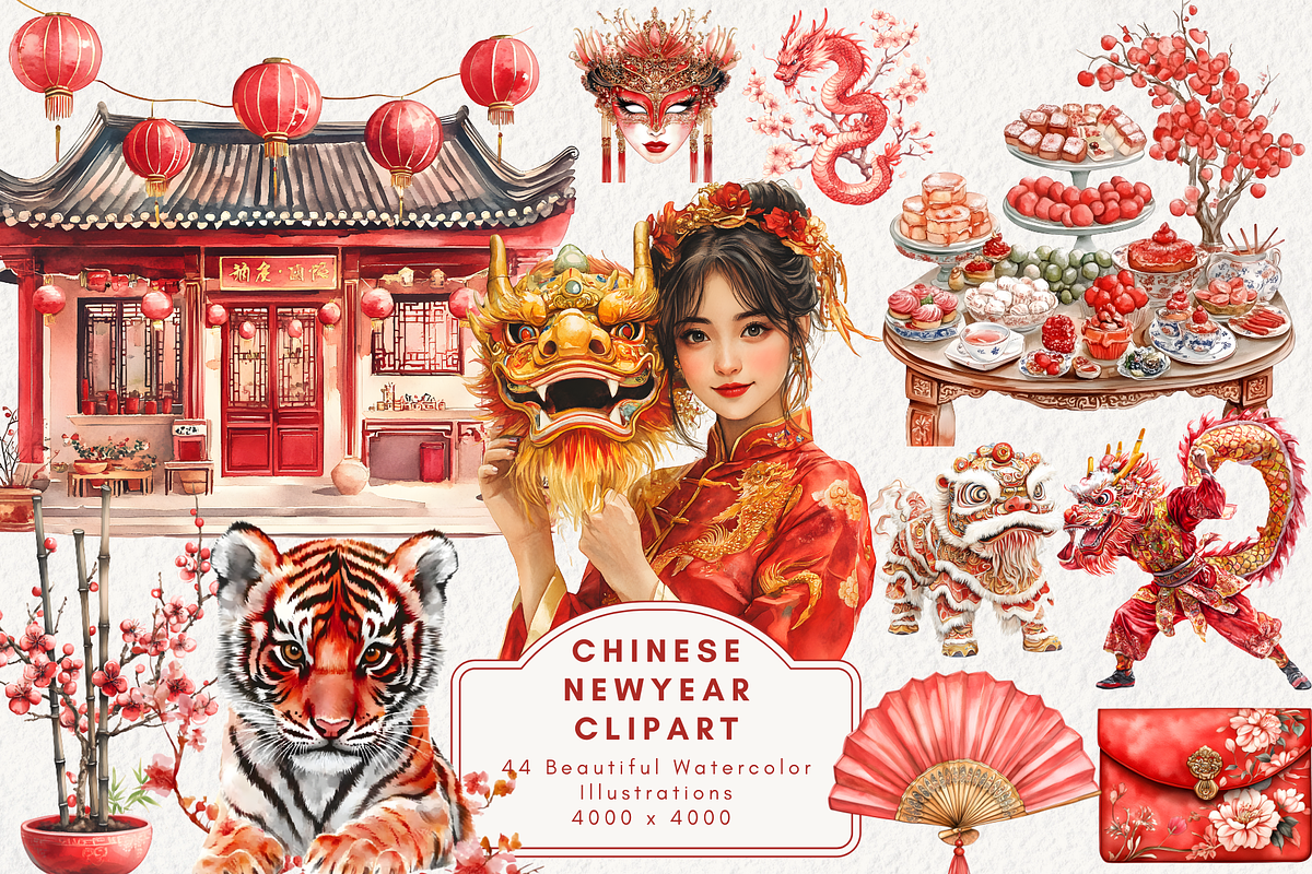 Chinese New Year Clipart, an Illustration by NadiaTheronArt (Photo 1 of 4)