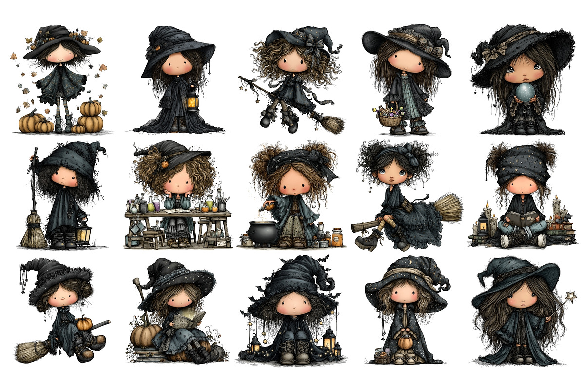 Gothic Witch PNG Clipart Bundle, a Seasonal Illustration by Nicolle's Colorful Art (Photo 2 of 5)