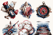 Watercolor Ocean Summer Clipart, a Seasonal Illustration by BusyDaydesign (Thumbnail 4 of 9)