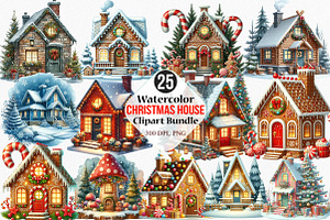 Watercolor Christmas House Clipart, an Illustration by Canvas Craft