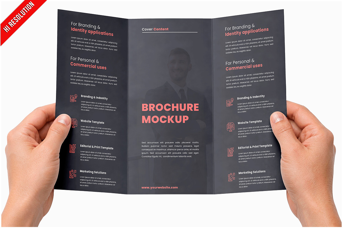 Trifold Brochure Two Hands PSD, an Advertising Mockup by Bruno's Shop (Photo 1 of 3)