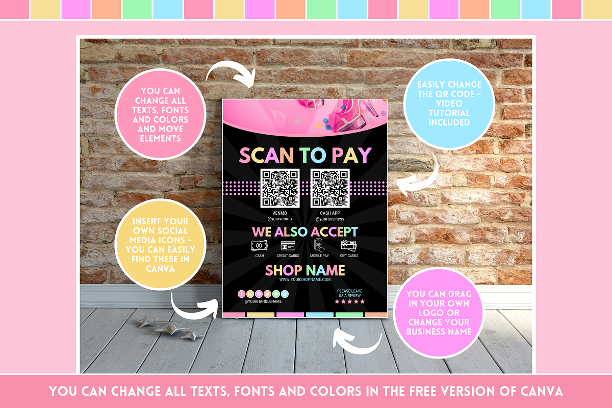 Pastel Neon Scan to Pay Sign, a Poster Template by SunshineStudioBoutique (Photo 8 of 11)