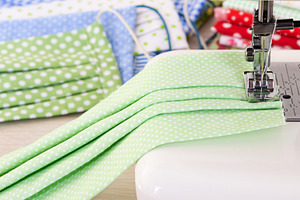 Sewing reusable fabric masks containing coronavirus, mask, and reusable