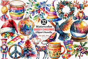 Watercolor Groovy Christmas Clipart, an Illustration by Canvas Craft (Thumbnail 1 of 7)
