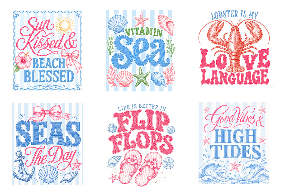 Preppy Coastal Summer Clipart Bundle, a Seasonal Illustration by Dream Creation (Photo 7 of 11)