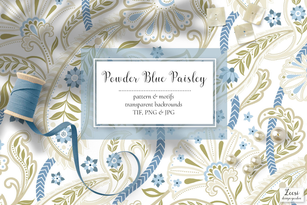 Powder Blue Paisley, a Pattern Graphic by Zeesi Design Garden (Photo 1 of 8)