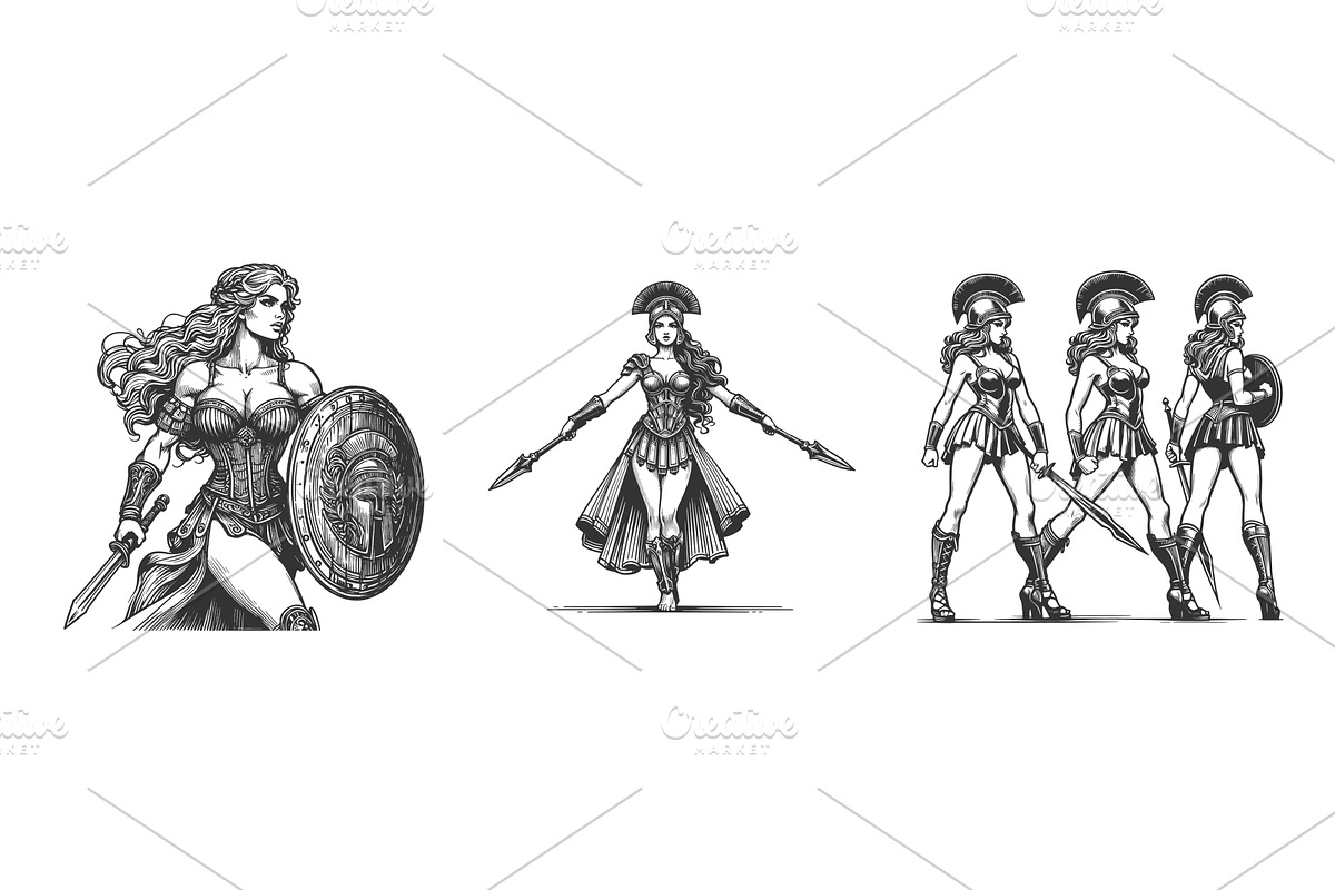 Female warriors ancient armor, an Illustration by AlexArt