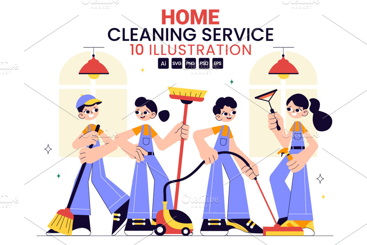 10 Home Cleaning Illustration, a Person Illustration by denayunebgt (Photo 1 of 4)