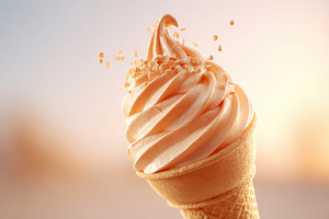 Peach soft serve in waffle cone, a Food & Drink Photo by AlyaAnd