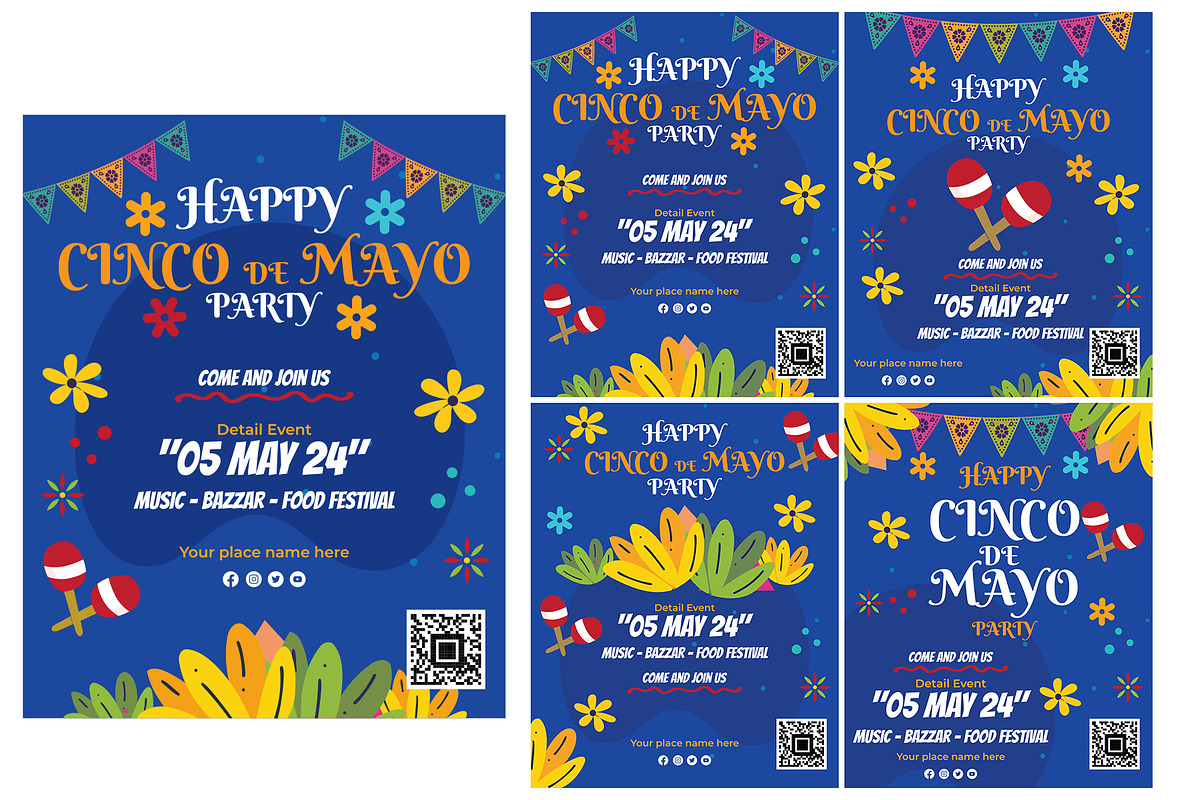 Cinco de mayo instagram templates, a Flyer Template by imadeDesign (Photo 3 of 3)
