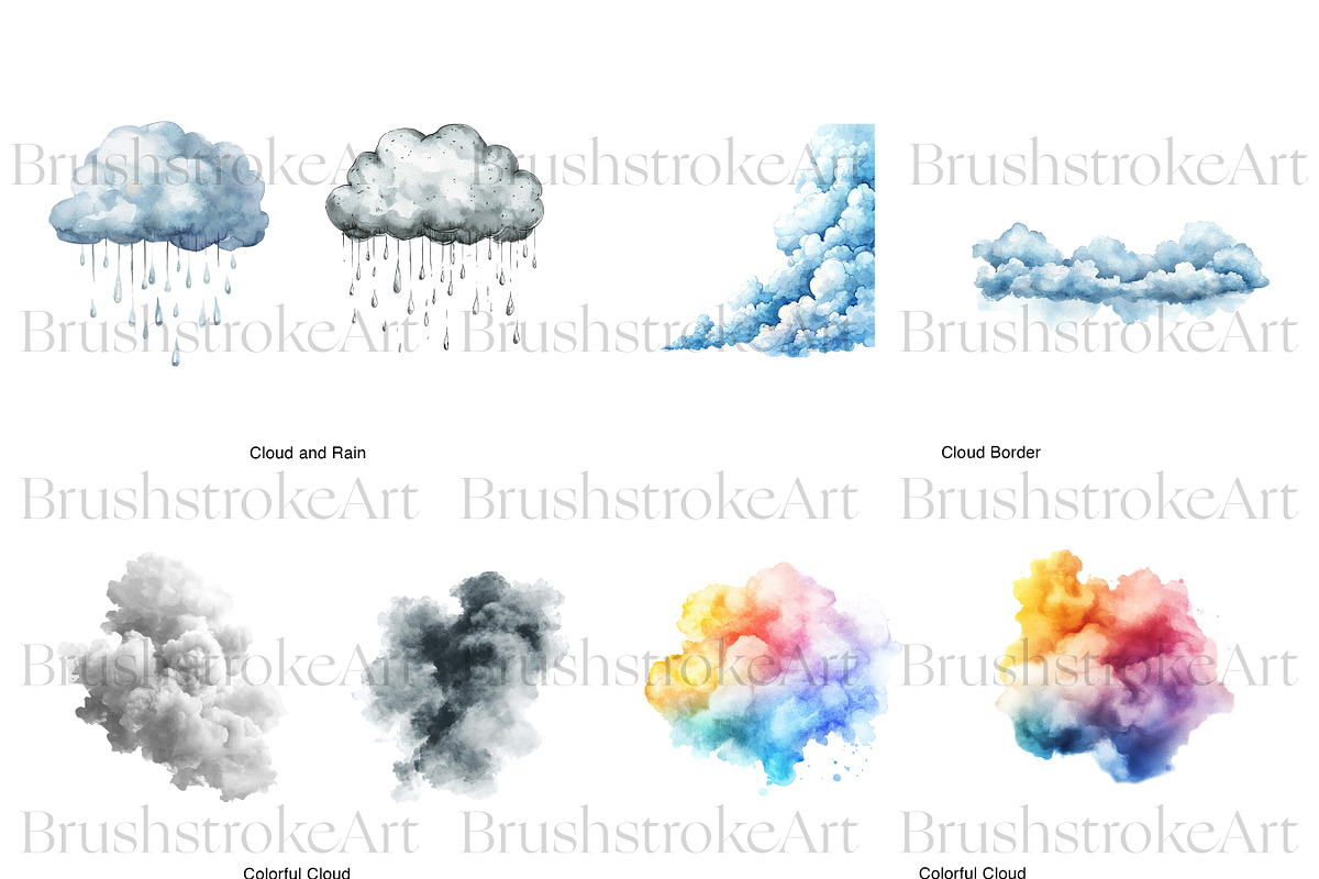 Watercolor Clouds Clipart, Cloud PNG, a Decorative Illustration by BrushstrokeArtGB (Photo 4 of 9)