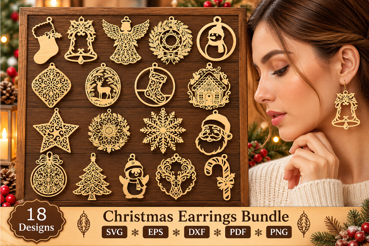 18 Christmas Earrings Laser Cut, an Object Graphic by DreamCafeArt (Photo 1 of 7)