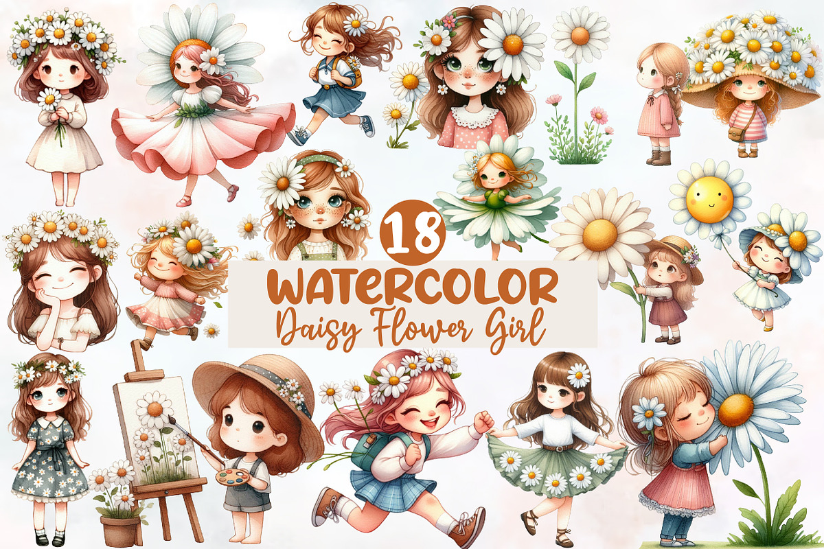 Watercolor Daisy Flower Girl, an Illustration by Designworld (Photo 1 of 5)