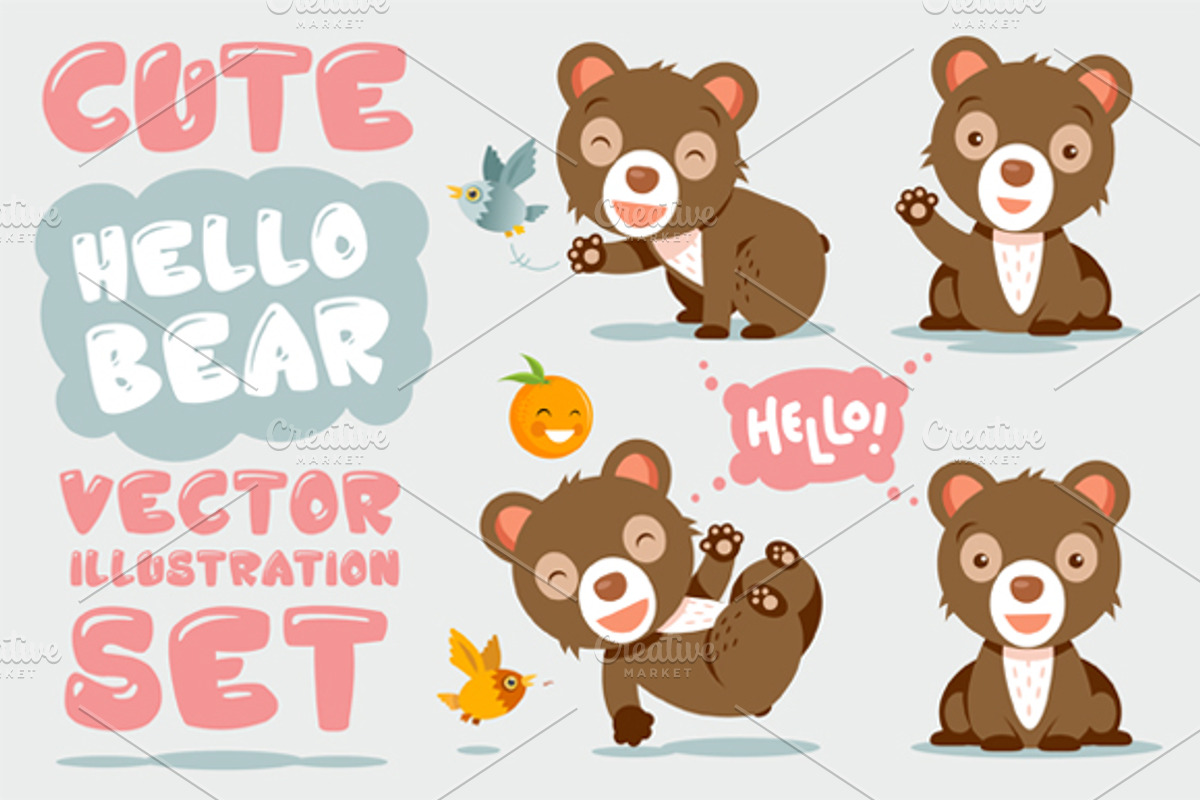 Funny Cartoon Bear Set, an Animal Illustration by Garden Project