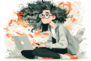Creative woman using laptop in artificial intelligence illustrat, a Person Photo by José Manuel Gelpi