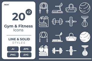 Gym and Fitness Icons, an Outline Icon by Tekuni