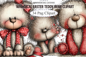 Whimsical Easter Teddy Bear Clipart, an Illustration by designcity5