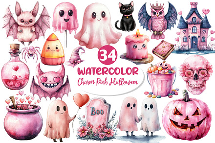 Charm Pink Halloween Clipart, an Illustration by Dream Creation