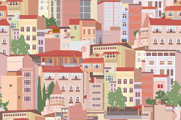 Seamless Pattern With Urban Scene