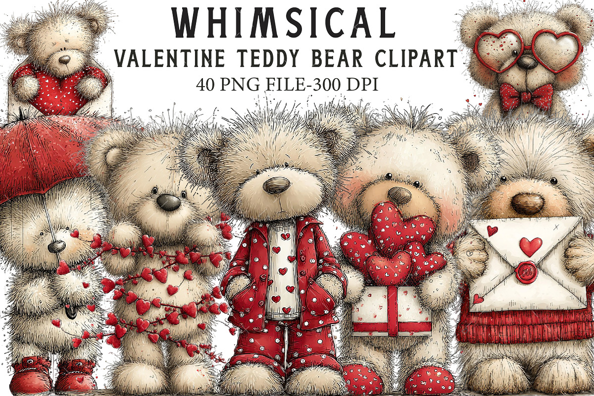 Whimsical Valentine Teddy Bear Clipa, an Illustration by Libby Wishes (Photo 1 of 7)