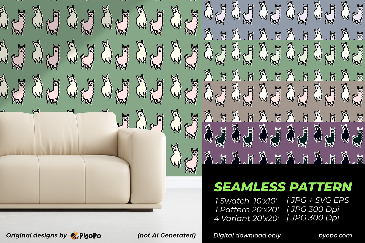 Twin Llama Pattern, a Pattern Graphic by Pyopo (Photo 2 of 3)
