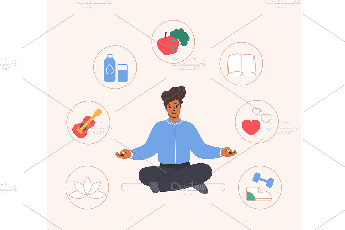 Healthy habits wellbeing mental, a Person Illustration by Lemberg Vector