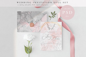 Wedding Invitation Full Set. PSD