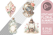 Vintage Floral Summer PNG, a Decorative Illustration by Artnoy (Thumbnail 10 of 18)